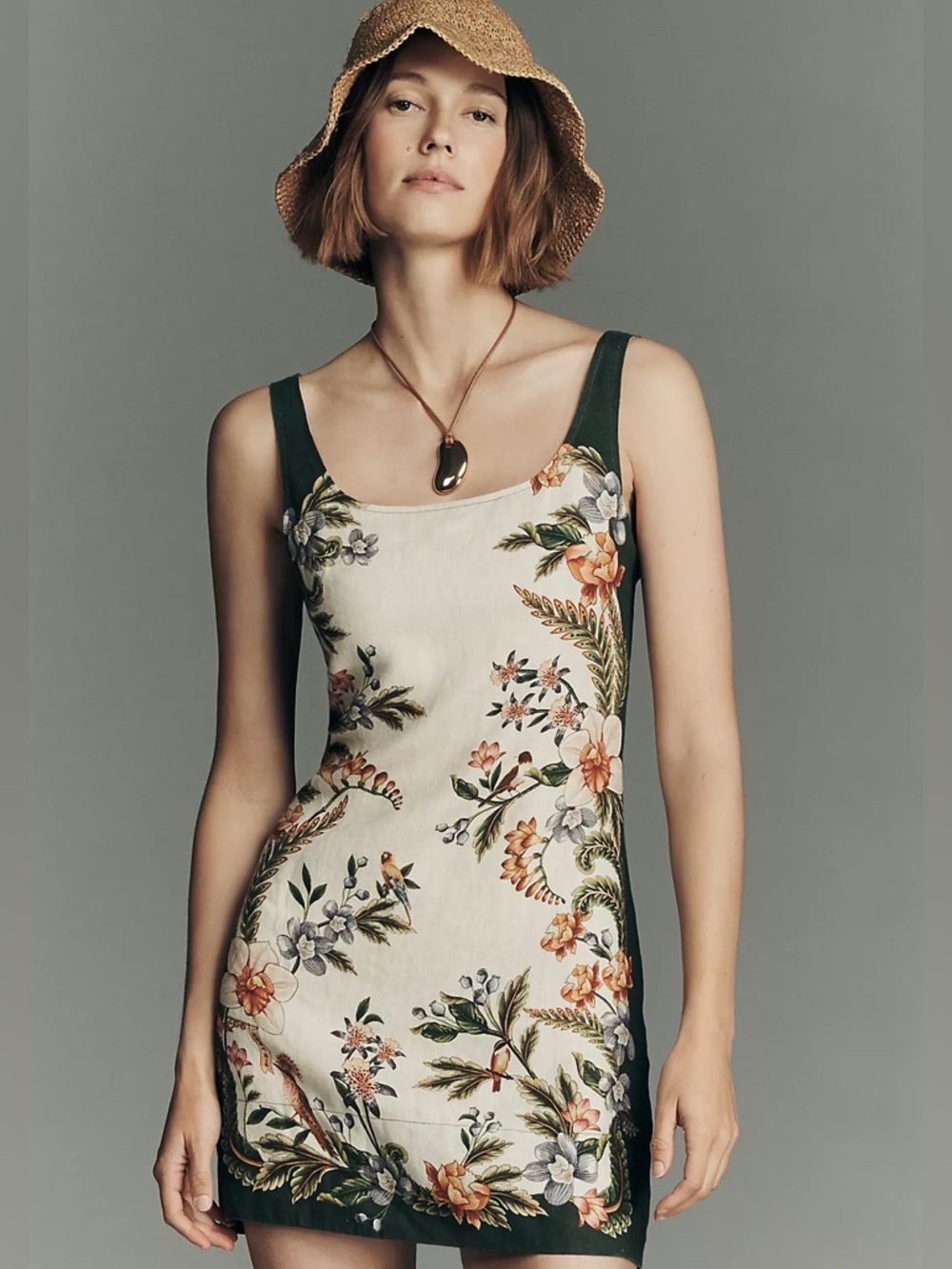 FARM Rio Linen Blend Sand Nature Garden Square Neck Mini Dress Size Small NWT - Picture 2 of 16